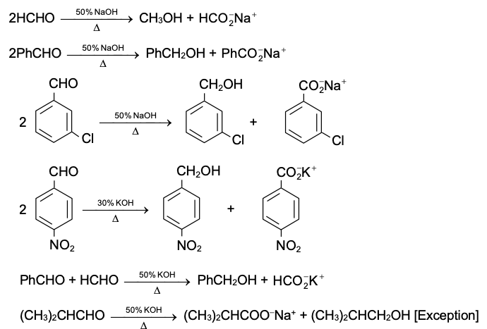 Example of cannizzaro reactions